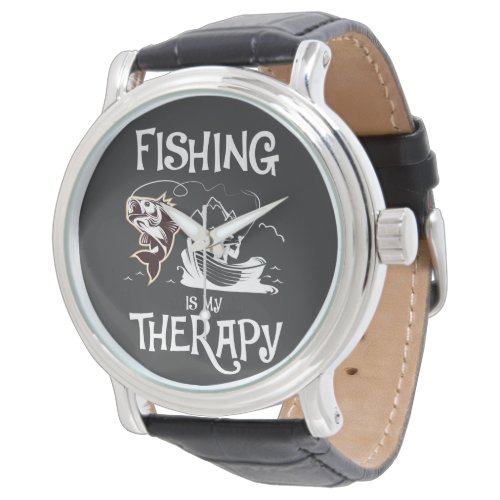 Dark Gray Fishing Is My Therapy Row Boat Watch