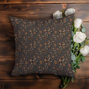 Dark gray Floral Cottagecore Throw Pillow