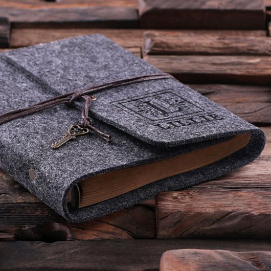 Dark Gray Flourished Monogram Portfolio Journal (Front)