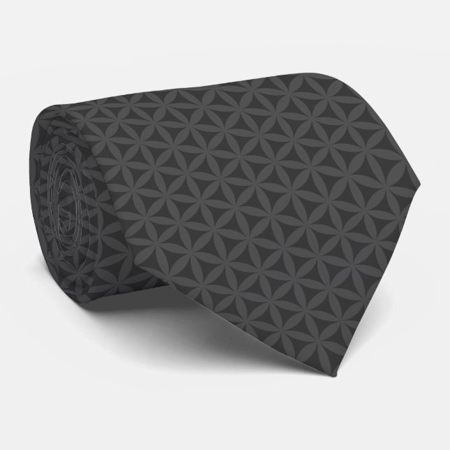 Dark Gray Flower of Life Pattern Neck Tie (Rolled)
