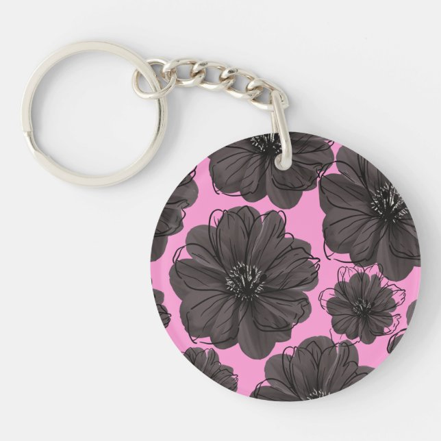 Dark Gray Flowers Keychain (Front)