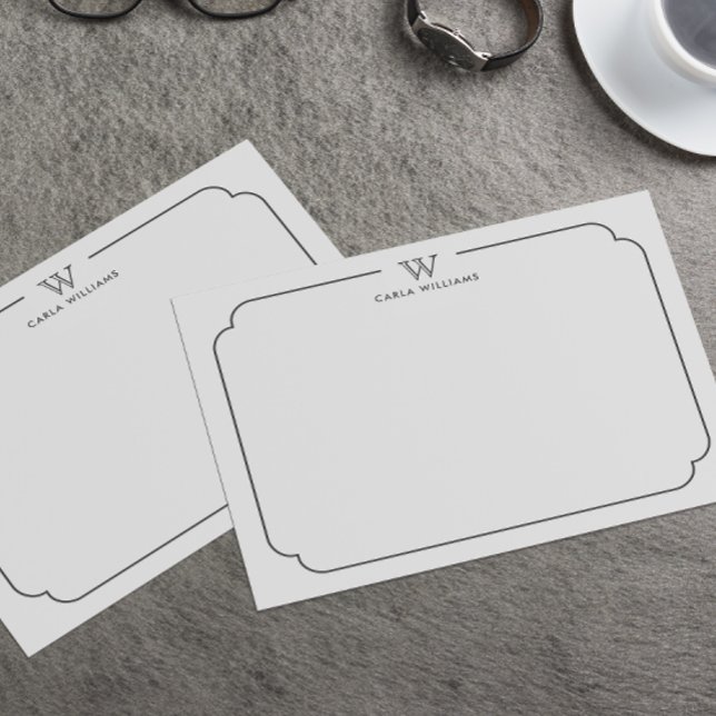 Dark Gray Formal Chic Family Monogram Ornate Frame Note Card (Creator Uploaded)