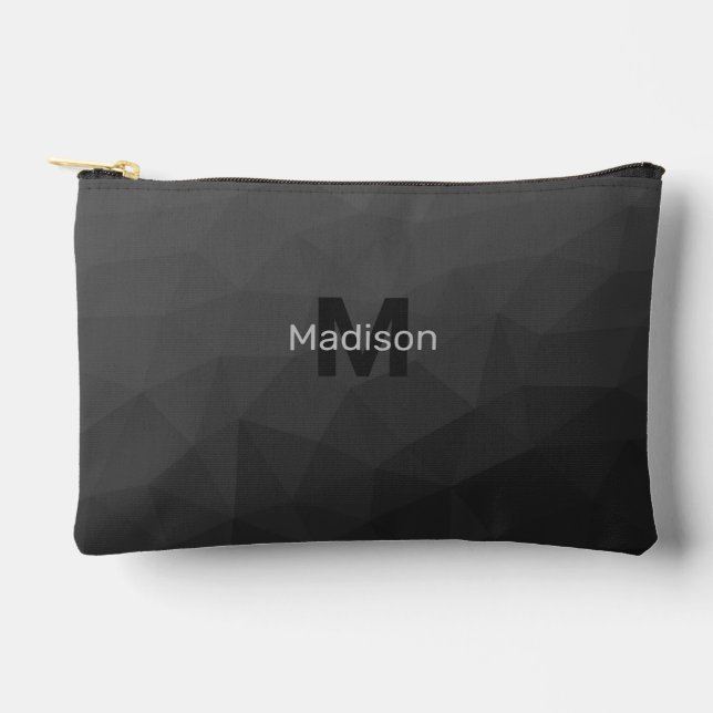 Dark Gray geometric mesh pattern Monogram Accessory Pouch (Front)