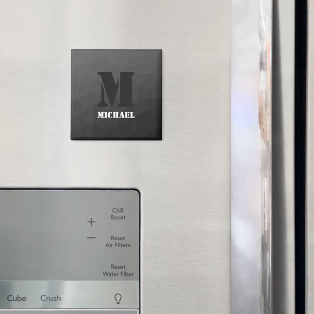 Dark gray geometric mesh pattern Monogram Magnet (In Situ (Fridge))