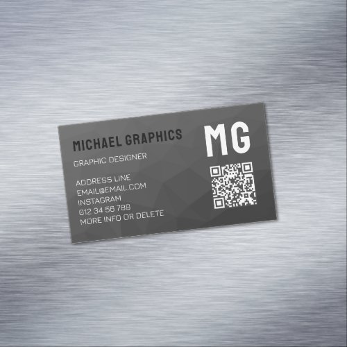 Dark gray geometric mesh pattern QR code  Business Card Magnet