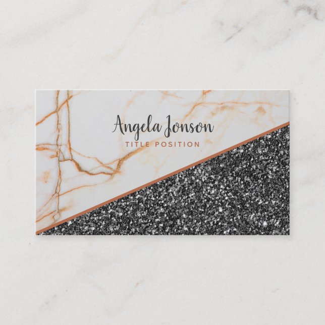 Dark Gray Glitter And Marble Stone Business Card (Front)
