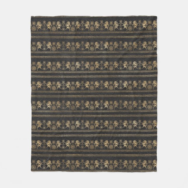 Dark Gray & Gold Bohemian Unicorn Pattern Fleece Blanket (Front)