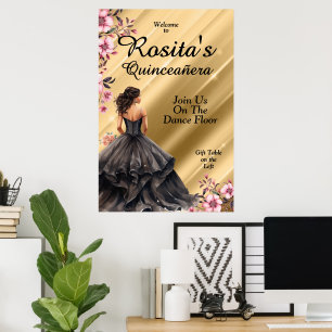 Dark Gray Gown 15th Birthday Elegant Quinceanera Poster