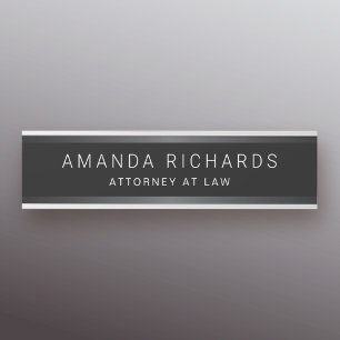 Dark gray gradient borders name and title black door sign