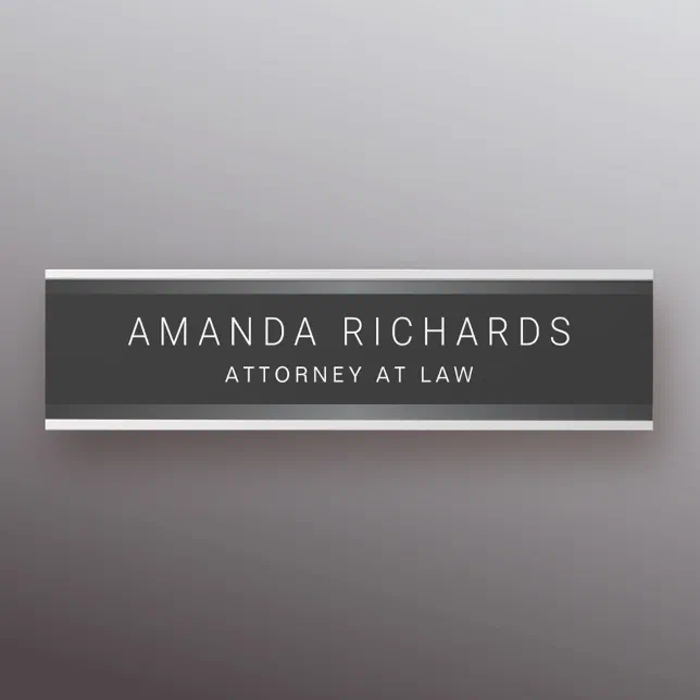 Dark gray gradient borders name and title black door sign Zazzle