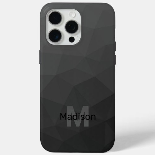Dark gray gradient geometric mesh Monogram iPhone 15 Pro Max Case