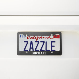 Dark gray gradient geometric mesh Monogram License Plate Frame