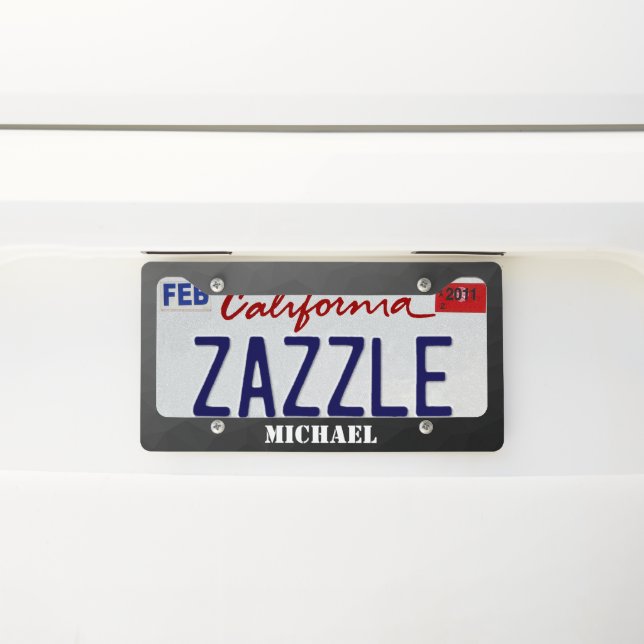 Dark gray gradient geometric mesh Monogram License Plate Frame (On Car)