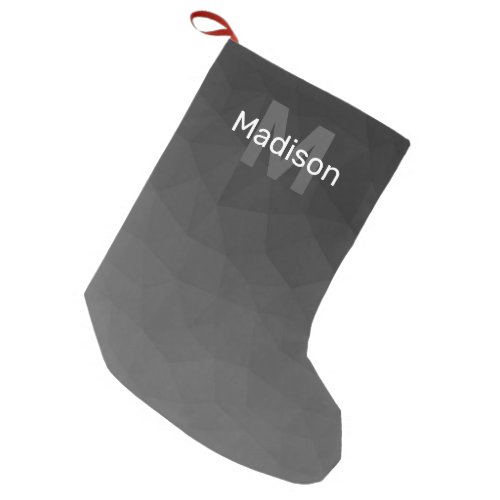 Dark gray gradient geometric mesh Monogram Small Christmas Stocking