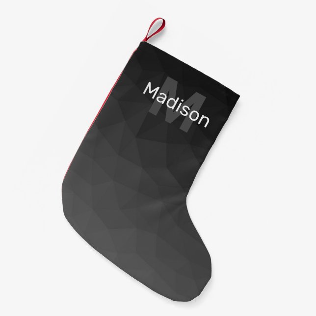 Dark gray gradient geometric mesh Monogram Small Christmas Stocking (Front (Hanging))