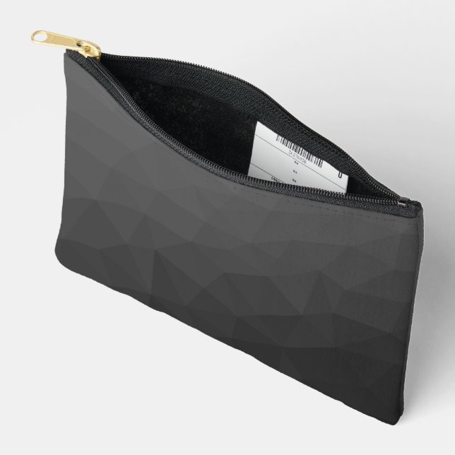 Dark Gray gradient geometric mesh pattern Accessory Pouch (Open)