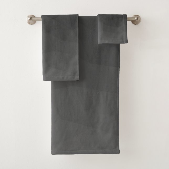 Dark gray gradient geometric mesh pattern bath towel set (Insitu)