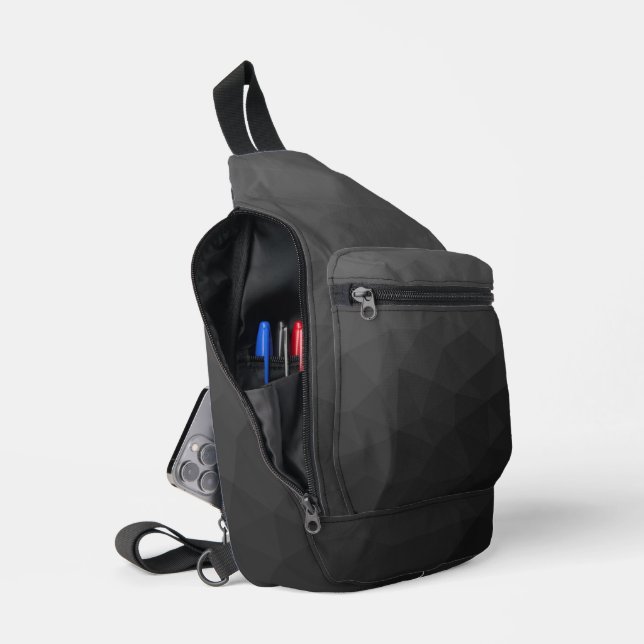 Dark Gray gradient geometric mesh pattern Sling Bag (Open)