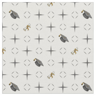 Dark Gray Graduation Caps and Diploma Pattern Fabric