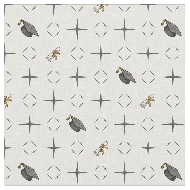 Dark Gray Graduation Caps and Diploma Pattern Fabric (Close Up)
