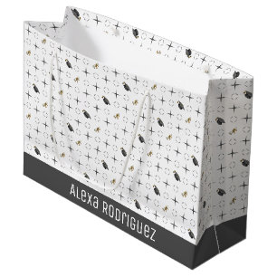 Dark Gray Graduation Caps and Diploma Pattern Large Gift Bag