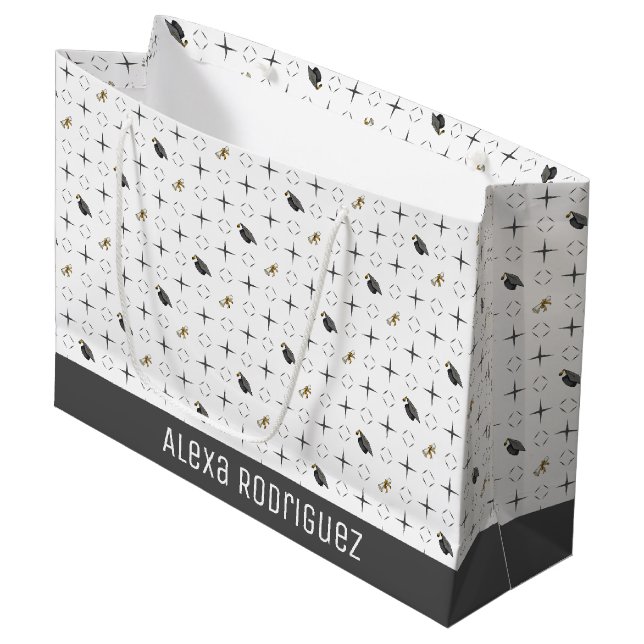 Dark Gray Graduation Caps and Diploma Pattern Large Gift Bag (Front Angled)