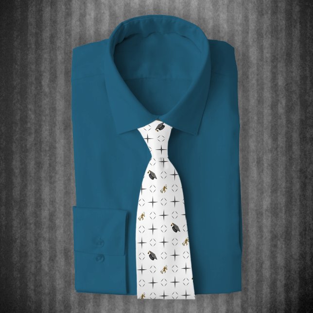Dark Gray Graduation Caps and Diploma Pattern Neck Tie (Creator Uploaded)