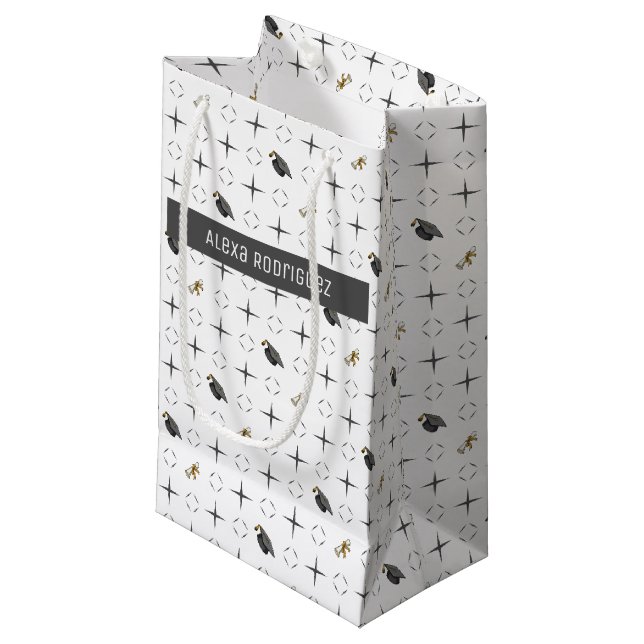Dark Gray Graduation Caps and Diploma Pattern Small Gift Bag (Front Angled)