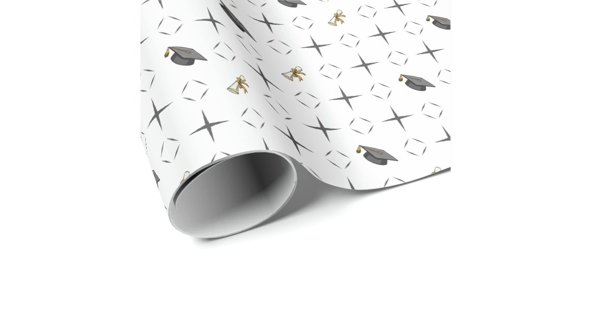 Dark Gray Graduation Caps and Diploma Pattern Wrapping Paper | Zazzle