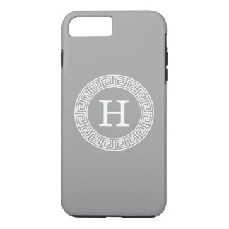 Dark Gray Greek Key Rnd Frame Initial Monogram iPhone 8 Plus/7 Plus Case