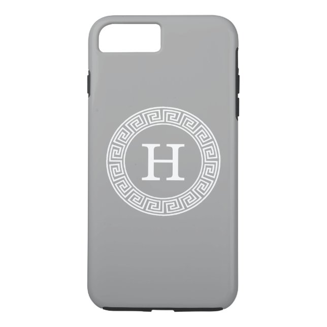 Dark Gray Greek Key Rnd Frame Initial Monogram Case-Mate iPhone Case (Back)
