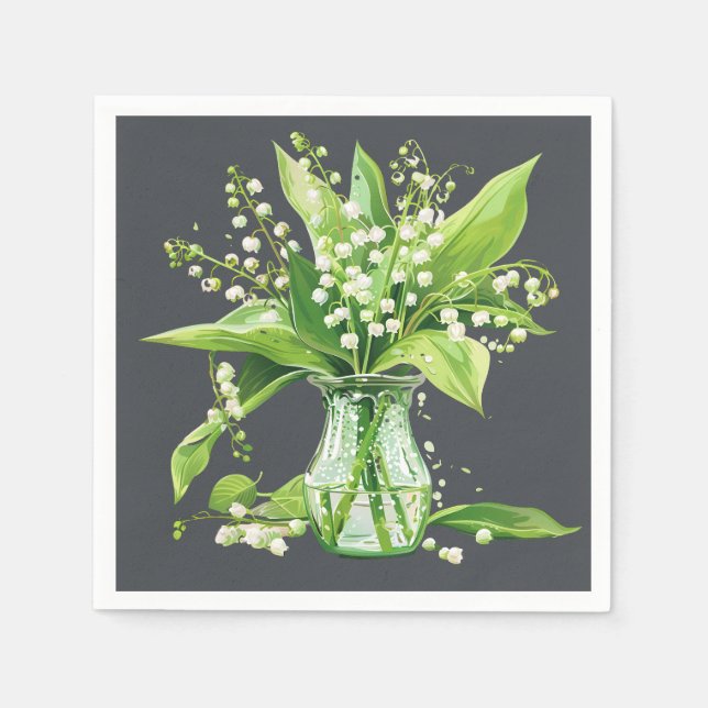 Dark Gray Green Lily of the Valley Shower Napkins (Front)