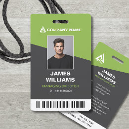 Dark Gray Green Minimalist Modern Barcode Name ID Badge