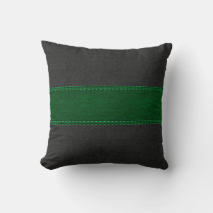 Dark-gray & Green Stitched Leather Print Throw Pillow