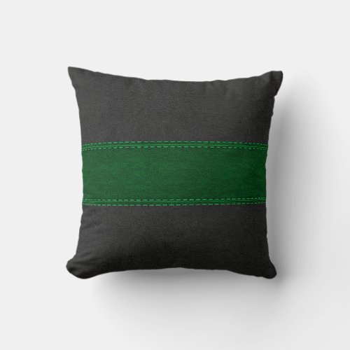 Dark_gray  Green Stitched Leather Print Throw Pillow