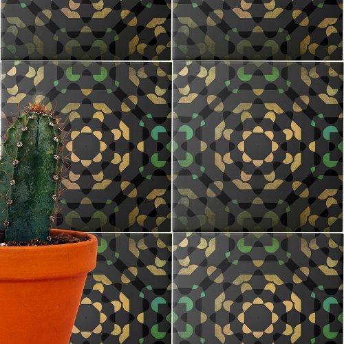 Dark Gray Green Yellow Moroccan Mosaic Geometric Ceramic Tile