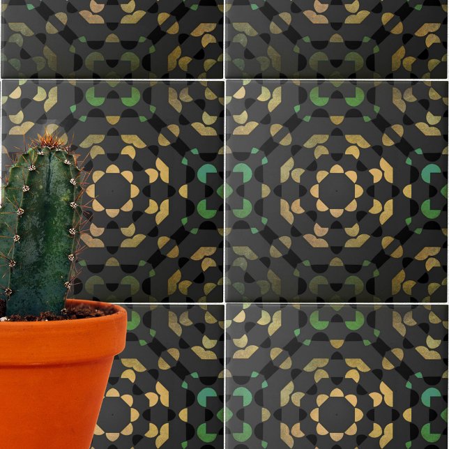 Dark Gray Green Yellow Moroccan Mosaic Geometric Ceramic Tile (Creator Uploaded)
