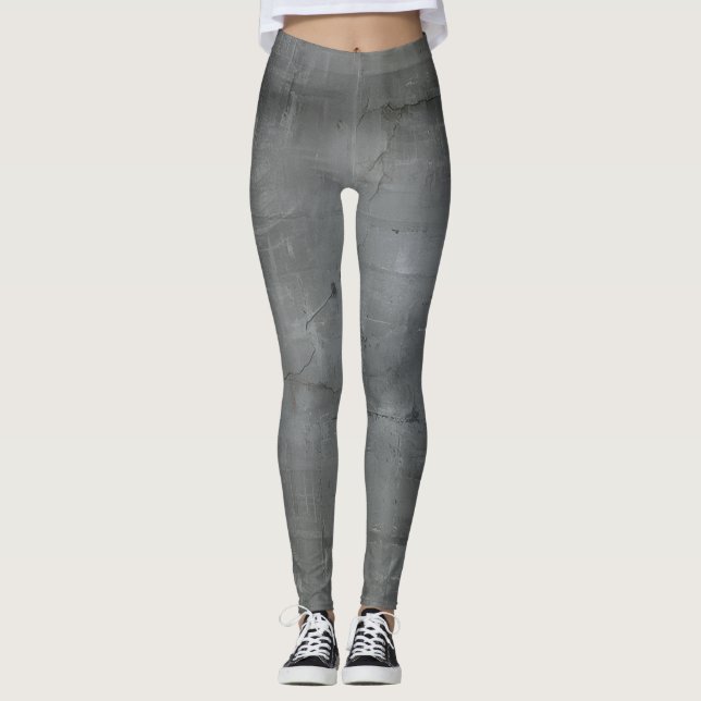 Dark Gray Grunge Concrete Texture Art Leggings (Front)