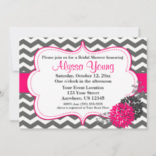 Dark Gray Hot Pink Chevron Invitation