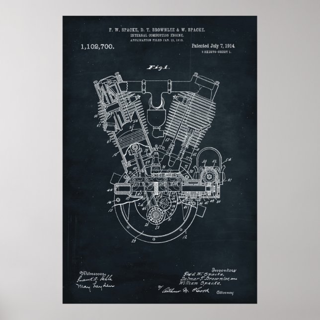 Dark Gray | Internal Combustion Engine Patent Poster (Front)