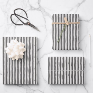 Dark Gray & Ivory Wonky Stripes Wrapping Paper Sheets