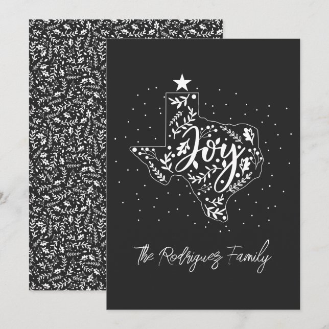 Dark Gray Joy Holiday Leaves Texas Shape Card (Front/Back)