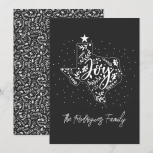 Dark Gray Joy Holiday Leaves Texas Shape Card
