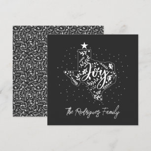 Dark Gray Joy Holiday Leaves Texas Shape Card