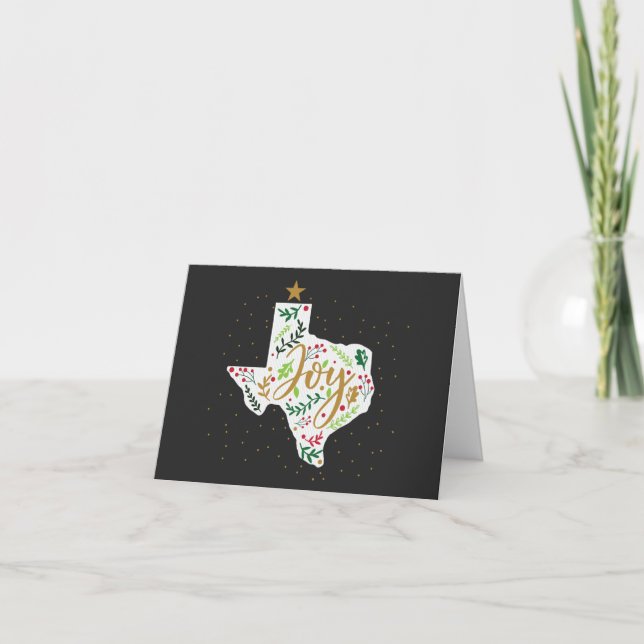 Dark Gray Joy Holiday Leaves Texas Shape Photo Card (Front)