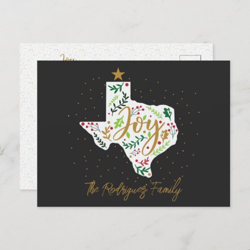Dark Gray Joy Holiday Leaves Texas Shape Postcard