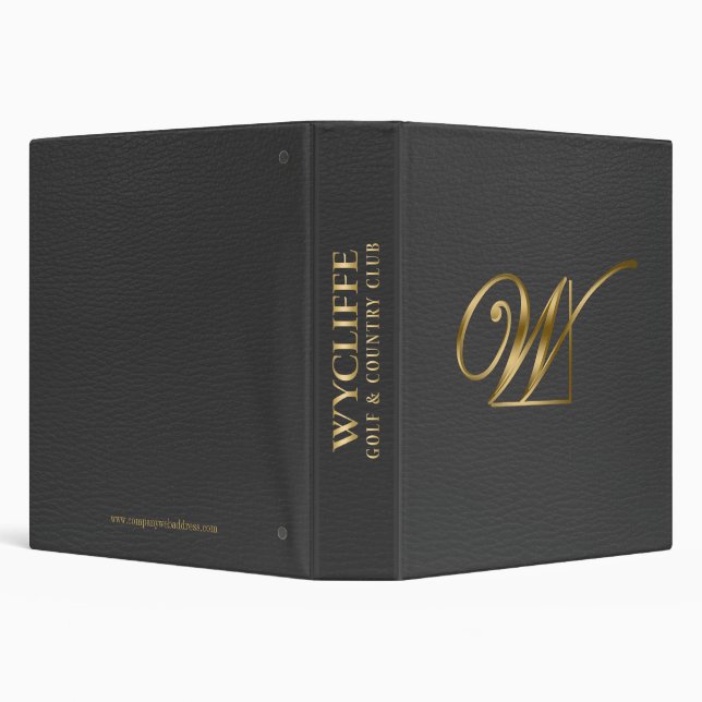 Dark Gray Leather Gold Logo 3 Ring Binder (Background)