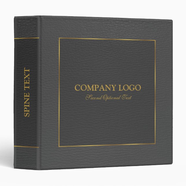 Dark Gray Leather Look Gold Border Customized  3 Ring Binder (Front/Spine)