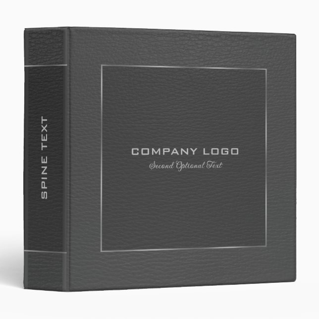 Dark Gray Leather Look Silver Border Customized  3 Ring Binder (Front/Spine)