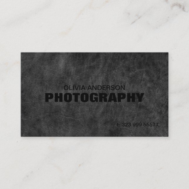 Dark Gray Leather Photography Business Card (Front)